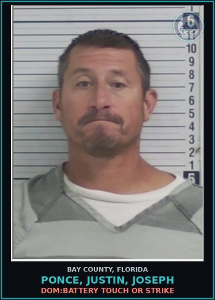 CCW arrest card for PONCE, JUSTIN, JOSEPH in Bay County: DOM:BATTERY TOUCH OR STRIKE