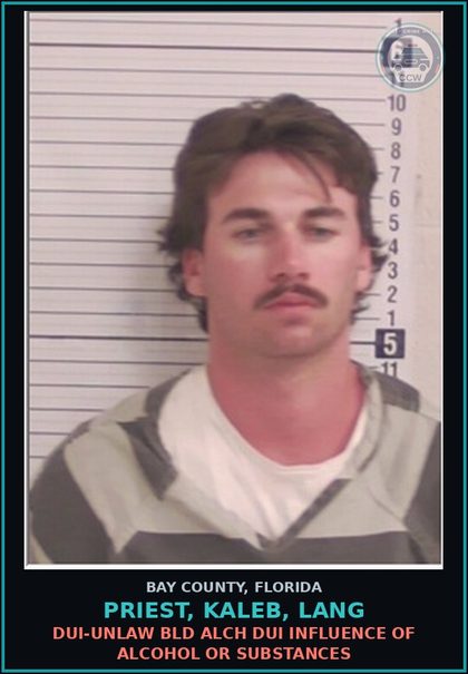 CCW arrest card for PRIEST, KALEB, LANG in Bay County: DUI-UNLAW BLD ALCH DUI INFLUENCE OF ALCOHOL OR DRUGS