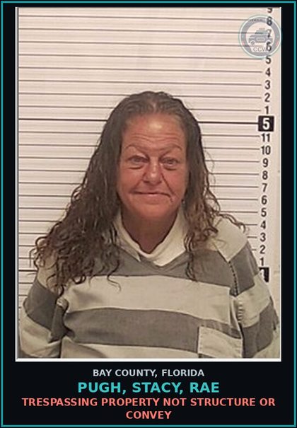 CCW arrest card for PUGH, STACY, RAE in Bay County: TRESPASSING PROPERTY NOT STRUCTURE OR CONVEY