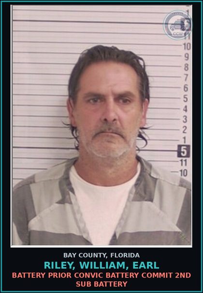 CCW arrest card for RILEY, WILLIAM, EARL in Bay County: SIMPLE ASSLT INTENT THREAT TO DO VIOLENCE