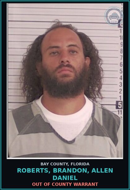 CCW arrest card for ROBERTS, BRANDON, ALLEN DANIEL in Bay County: OUT OF COUNTY WARRANT