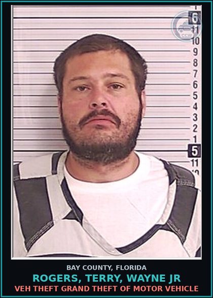 CCW arrest card for ROGERS, TERRY, WAYNE JR in Bay County: VEH THEFT GRAND THEFT OF MOTOR VEHICLE