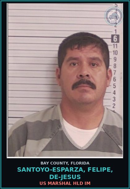 CCW arrest card for SANTOYO-ESPARZA, FELIPE, DE-JESUS in Bay County: US MARSHAL HLD IM
