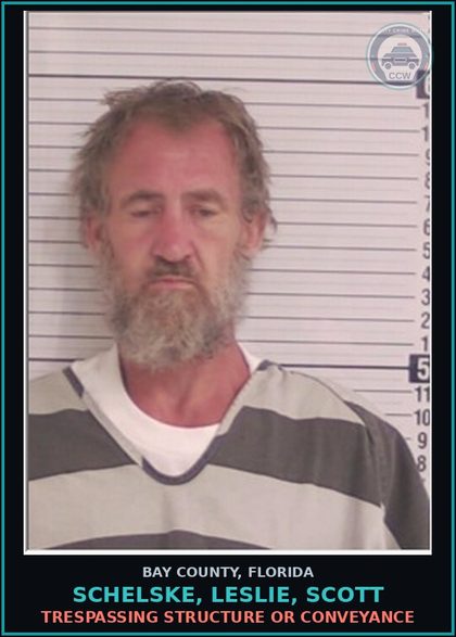 CCW arrest card for SCHELSKE, LESLIE, SCOTT in Bay County: TRESPASSING STRUCTURE OR CONVEYANCE