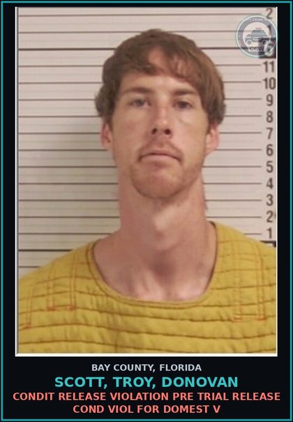 CCW arrest card for SCOTT, TROY, DONOVAN in Bay County: CONDIT RELEASE VIOLATION PRE TRIAL RELEASE COND VIOL FOR DOMEST V