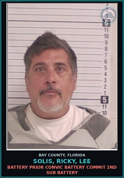 CCW arrest card for SOLIS, RICKY, LEE in Bay County: BATTERY PRIOR CONVIC BATTERY COMMIT 2ND SUB BATTERY