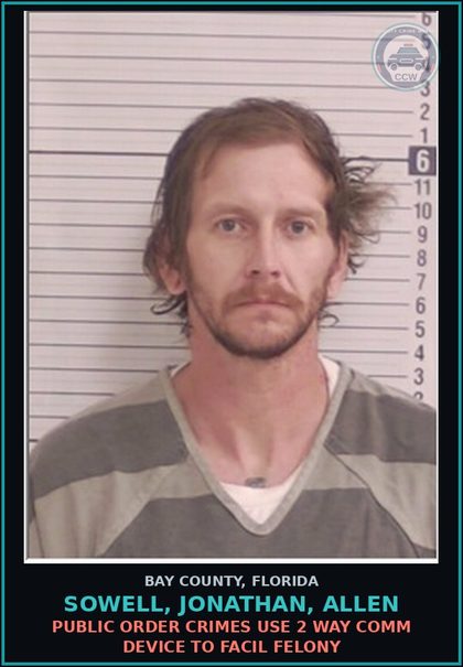 CCW arrest card for SOWELL, JONATHAN, ALLEN in Bay County: PRIN/ACC/ATT:DRUGS-POSSESS CNTRL SUB WO PRESCRIPTION