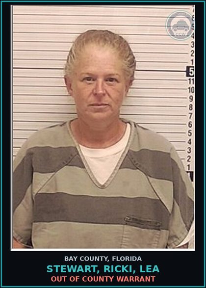 CCW arrest card for STEWART, RICKI, LEA in Bay County: OUT OF COUNTY WARRANT