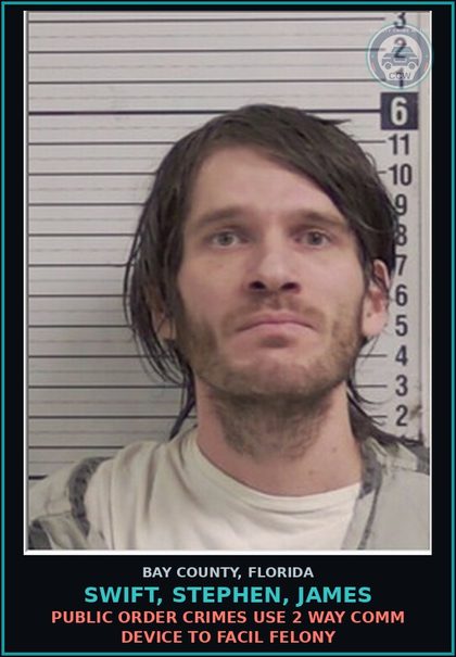 CCW arrest card for SWIFT, STEPHEN, JAMES in Bay County: INTIMIDATION WRITTEN/ELEC THREAT TO KILL BODILY HARM ANOTHR