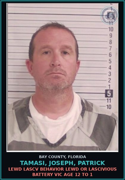 CCW arrest card for TAMASI, JOSEPH, PATRICK in Bay County: LEWD LASCV BEHAVIOR LEWD OR LASCIVIOUS BATTERY VICTIM AGE 12 TO 1