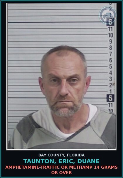 CCW arrest card for TAUNTON, ERIC, DUANE in Bay County: AMPHETAMINE-TRAFFIC OR Methamp 14 GRAMS OR OVER