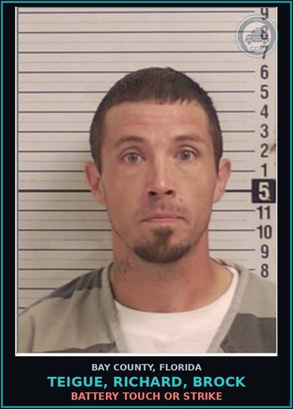 CCW arrest card for TEIGUE, RICHARD, BROCK in Bay County: BATTERY TOUCH OR STRIKE