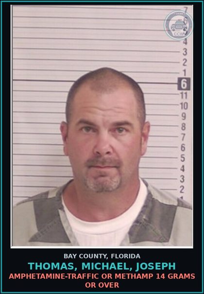 CCW arrest card for THOMAS, MICHAEL, JOSEPH in Bay County: AMPHETAMINE-TRAFFIC OR Methamp 14 GRAMS OR OVER