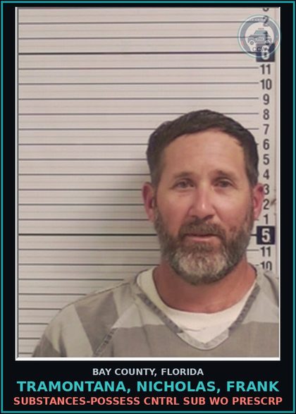 CCW arrest card for TRAMONTANA, NICHOLAS, FRANK in Bay County: DRUGS-POSSESS CNTRL SUB WO PRESCRIPTION