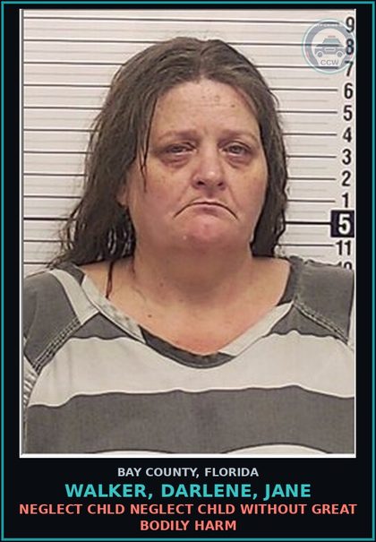 CCW arrest card for WALKER, DARLENE, JANE in Bay County: NEGLECT chld NEGLECT chld WITHOUT GREAT BODILY HARM