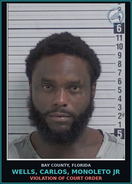 CCW arrest card for WELLS, CARLOS, MONOLETO JR in Bay County: VIOLATION OF COURT ORDER