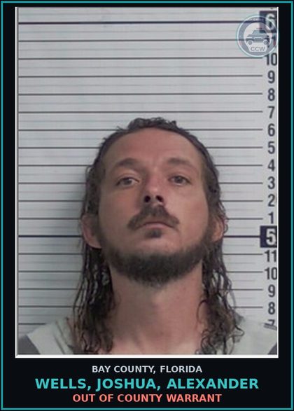 CCW arrest card for WELLS, JOSHUA, ALEXANDER in Bay County: OUT OF COUNTY WARRANT