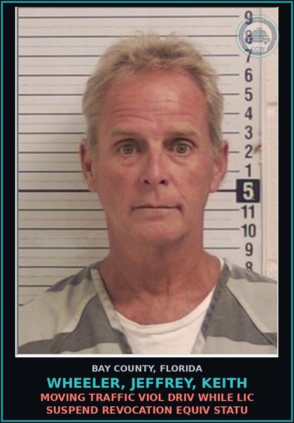 CCW arrest card for WHEELER, JEFFREY, KEITH in Bay County: MOVING TRAFFIC VIOL DRIV WHILE LIC SUSPEND REVOCATION EQUIV STATU