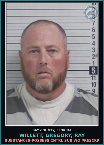 CCW arrest card for WILLETT, GREGORY, RAY in Bay County: DRUGS-POSSESS CNTRL SUB WO PRESCRIPTION