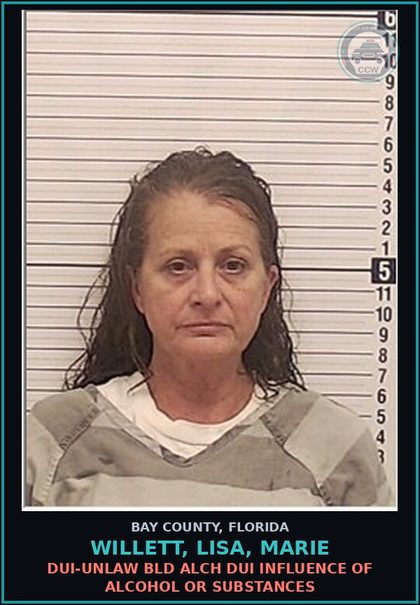CCW arrest card for WILLETT, LISA, MARIE in Bay County: DUI-UNLAW BLD ALCH DUI INFLUENCE OF ALCOHOL OR DRUGS