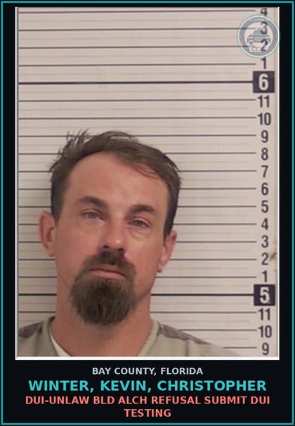 CCW arrest card for WINTER, KEVIN, CHRISTOPHER in Bay County: DUI-UNLAW BLD ALCH REFUSAL SUBMIT DUI TESTING