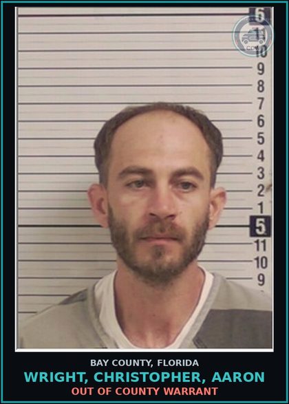 CCW arrest card for WRIGHT, CHRISTOPHER, AARON in Bay County: OUT OF COUNTY WARRANT