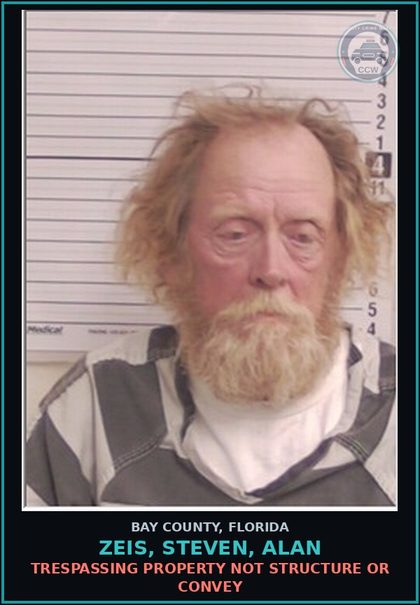 CCW arrest card for ZEIS, STEVEN, ALAN in Bay County: TRESPASSING PROPERTY NOT STRUCTURE OR CONVEY