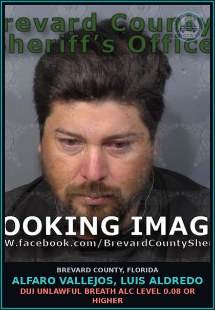 CCW arrest card for ALFARO VALLEJOS, LUIS ALDREDO in Brevard County: DUI Unlawful Breath Alc Level 0.08 or Higher