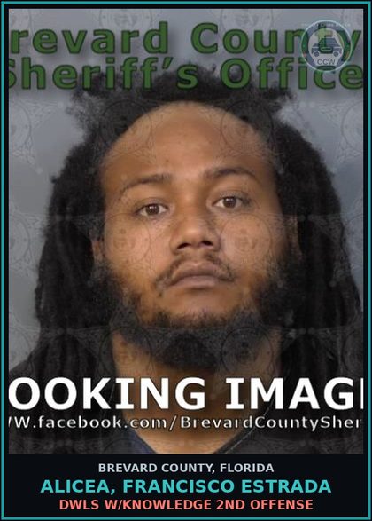 CCW arrest card for ALICEA, FRANCISCO ESTRADA in Brevard County: DWLS W/Knowledge 2nd Offense