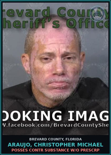 CCW arrest card for ARAUJO, CHRISTOPHER MICHAEL in Brevard County: Posses contr substance w/o Prescription