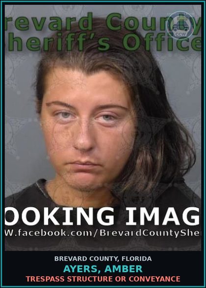 CCW arrest card for AYERS, AMBER in Brevard County: Trespass Structure or Conveyance