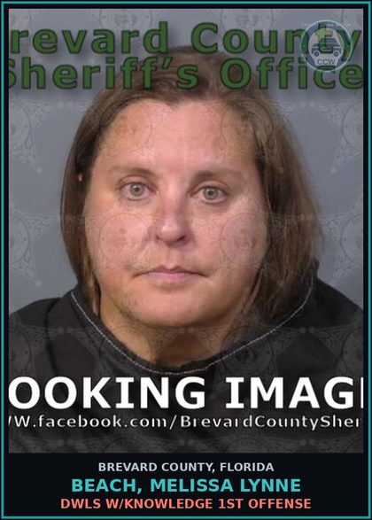 CCW arrest card for BEACH, MELISSA LYNNE in Brevard County: DWLS W/Knowledge 1st Offense