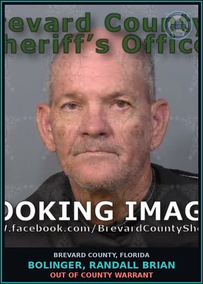 CCW arrest card for Bolinger, Randall Brian in Brevard County: Out of County Warrant