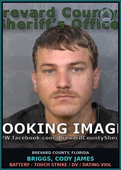 CCW arrest card for BRIGGS, CODY JAMES in Brevard County: Battery - Touch Strike / DV / Dating Viol