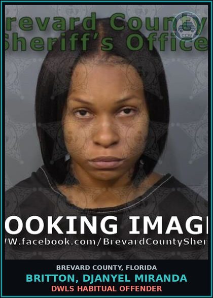 CCW arrest card for BRITTON, DJANYEL MIRANDA in Brevard County: DWLS Habitual Offender