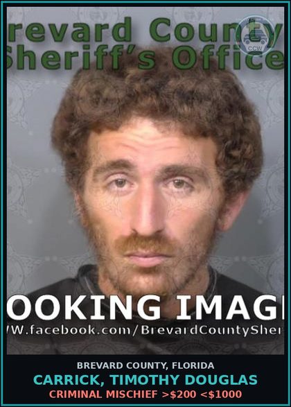 CCW arrest card for CARRICK, TIMOTHY DOUGLAS in Brevard County: Criminal Mischief >$200 <$1000