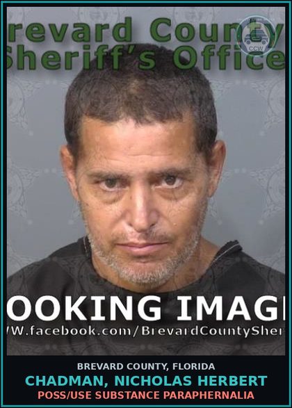 CCW arrest card for CHADMAN, NICHOLAS HERBERT in Brevard County: Poss/Use Drug Paraphernalia