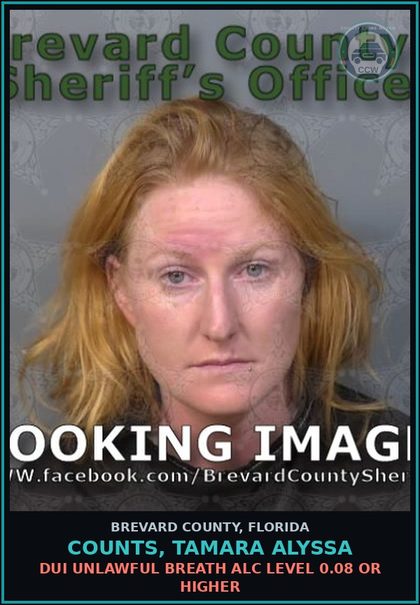 CCW arrest card for COUNTS, TAMARA ALYSSA in Brevard County: DUI Unlawful Breath Alc Level 0.08 or Higher