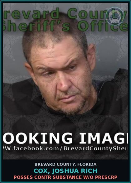 CCW arrest card for COX, JOSHUA RICH in Brevard County: Posses contr substance w/o Prescription