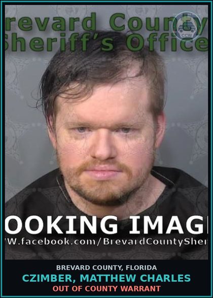CCW arrest card for CZIMBER, MATTHEW CHARLES in Brevard County: Out of County Warrant