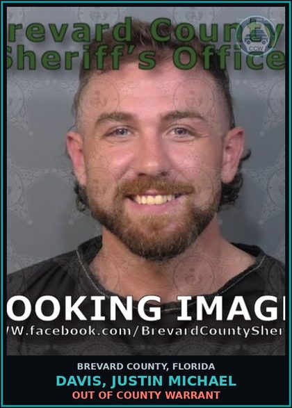 CCW arrest card for Davis, Justin Michael in Brevard County: Out of County Warrant