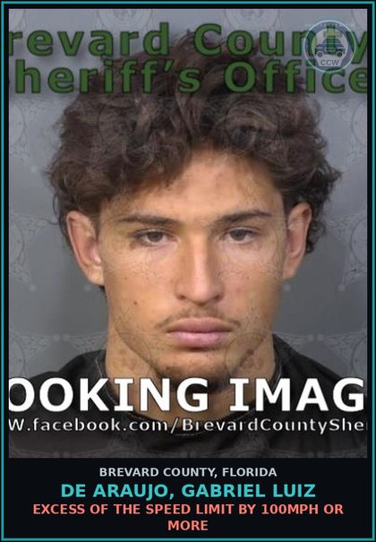 CCW arrest card for DE ARAUJO, GABRIEL LUIZ in Brevard County: Excess of the Speed Limit by 100MPH or more