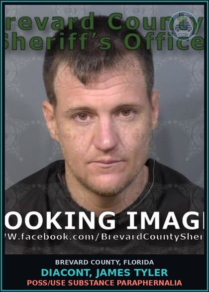 CCW arrest card for DIACONT, JAMES TYLER in Brevard County: Poss/Use Drug Paraphernalia