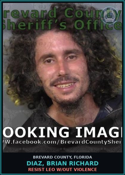 CCW arrest card for DIAZ, BRIAN RICHARD in Brevard County: RESIST LEO W/OUT VIOLENCE