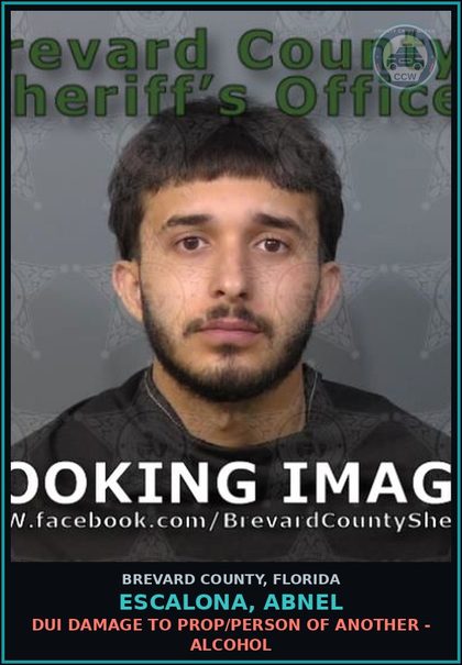 CCW arrest card for Escalona, Abnel in Brevard County: DUI Damage to Prop/Person of Another - Alcohol