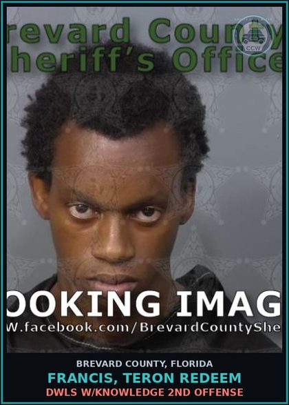 CCW arrest card for Francis, Teron Redeem in Brevard County: DWLS W/Knowledge 2nd Offense