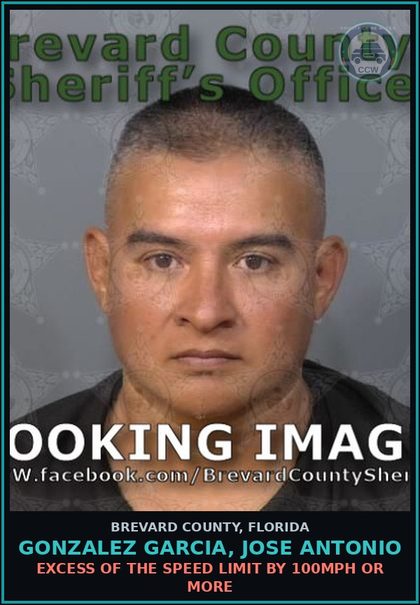 CCW arrest card for Gonzalez Garcia, Jose Antonio in Brevard County: Excess of the Speed Limit by 100MPH or more
