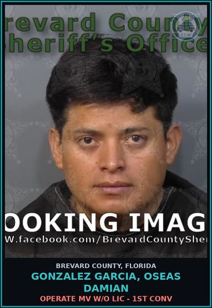 CCW arrest card for GONZALEZ GARCIA, OSEAS DAMIAN in Brevard County: Operate MV W/O Lic - 1st Conv