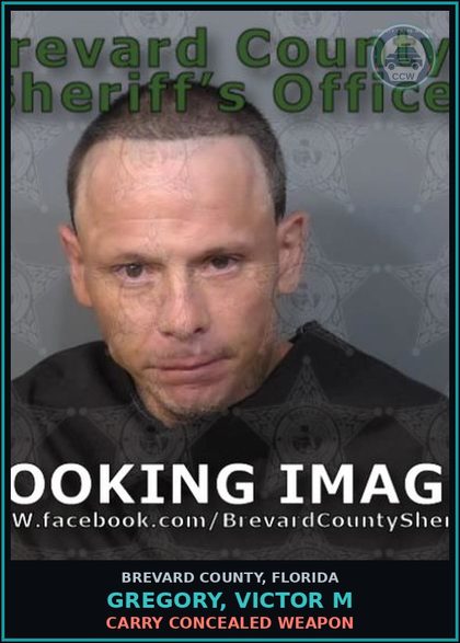 CCW arrest card for Gregory, Victor M in Brevard County: Posses contr substance w/o Prescription