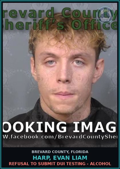 CCW arrest card for HARP, EVAN LIAM in Brevard County: Refusal to Submit DUI Testing - Alcohol
